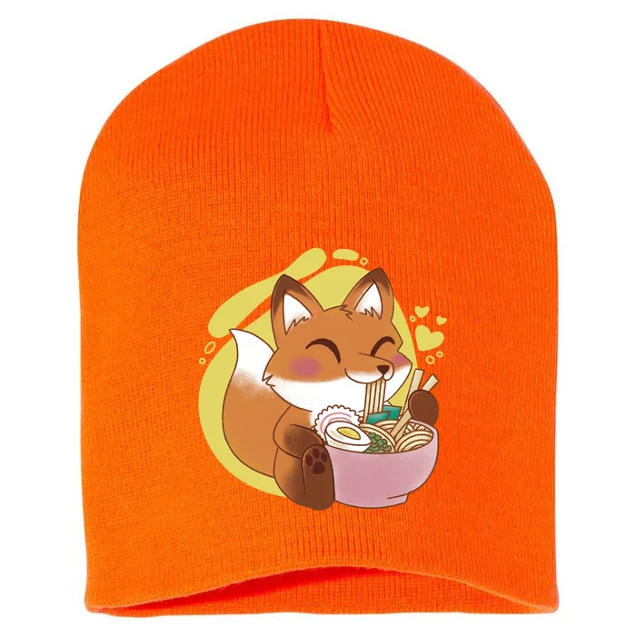 Kawaii Fox Eating Ramen Short Acrylic Beanie