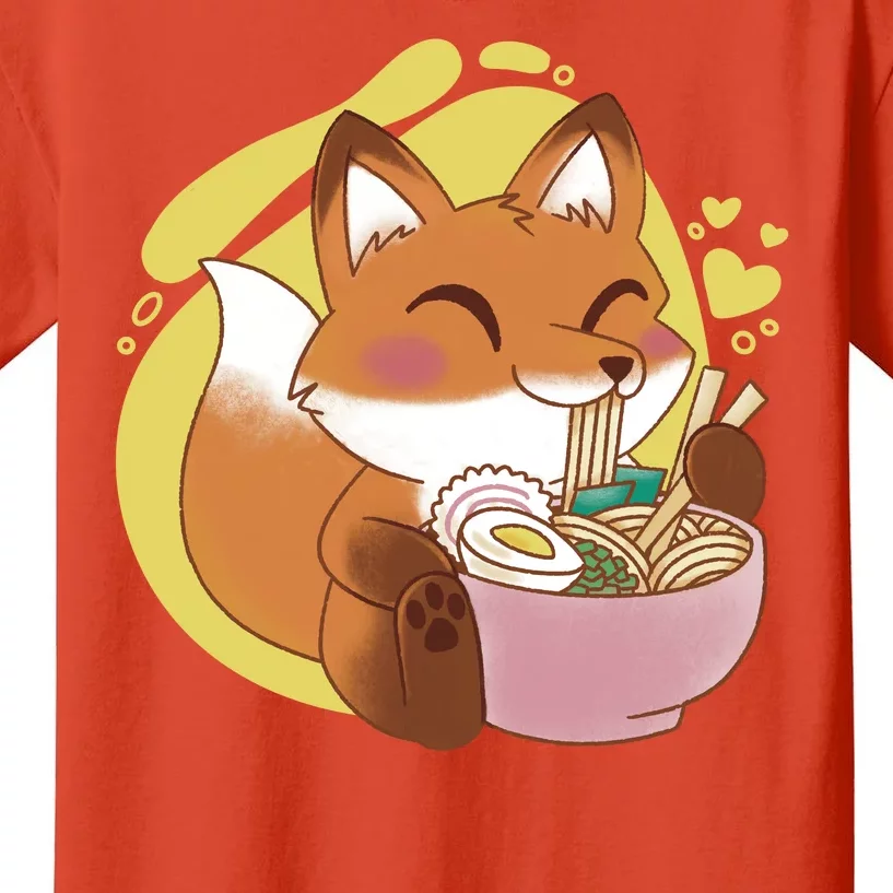 Kawaii Fox Eating Ramen Kids T-Shirt