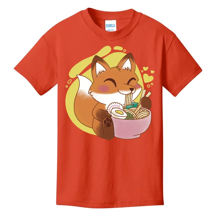 Kawaii Fox Eating Ramen Kids T-Shirt