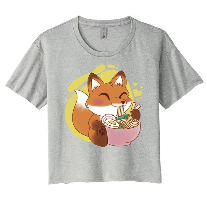 Kawaii Fox Eating Ramen Women's Crop Top Tee