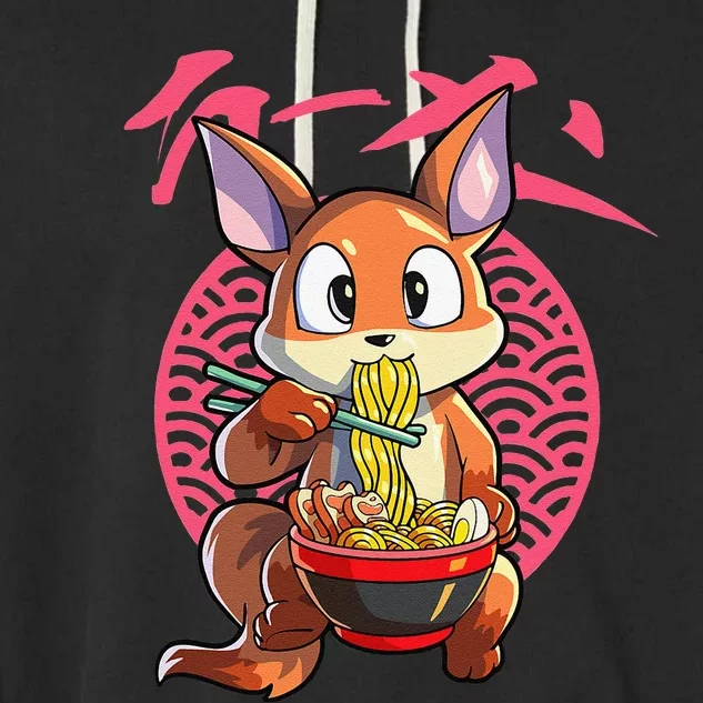 Kawaii Fox eating Ra Japanese Noodle Anime Fox Garment-Dyed Fleece Hoodie