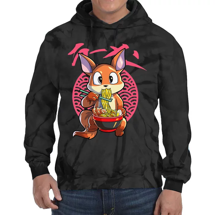 Kawaii Fox eating Ra Japanese Noodle Anime Fox Tie Dye Hoodie