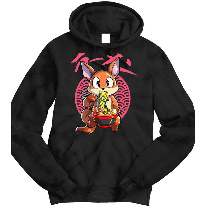 Kawaii Fox eating Ra Japanese Noodle Anime Fox Tie Dye Hoodie