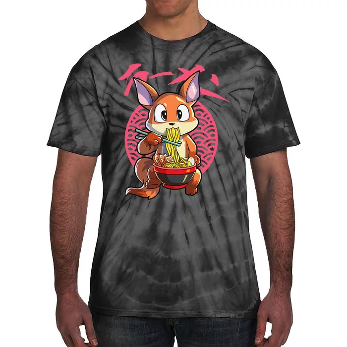 Kawaii Fox eating Ra Japanese Noodle Anime Fox Tie-Dye T-Shirt