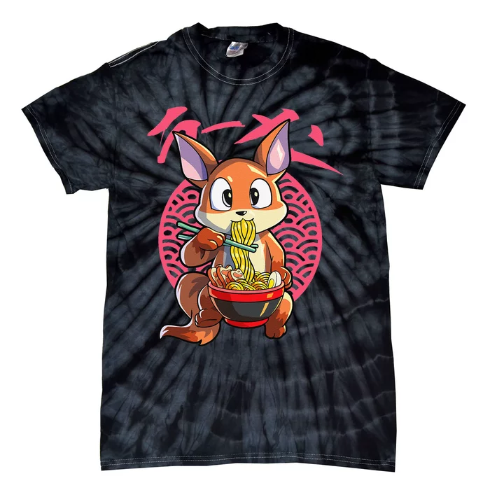 Kawaii Fox eating Ra Japanese Noodle Anime Fox Tie-Dye T-Shirt