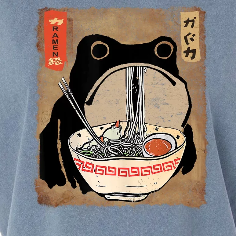 Kawaii Frog Eating Ramen Japanese Food Anime Teen Garment-Dyed Women's Muscle Tee