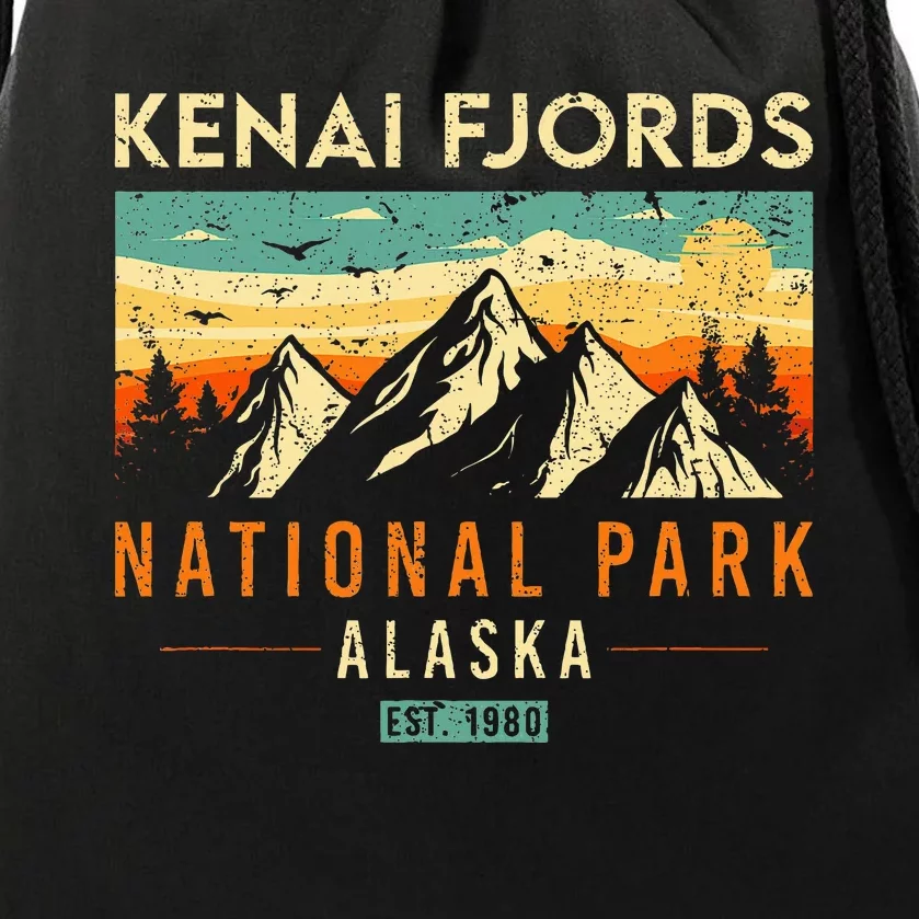 Kenai Fjords Est. 1980 Retro Alaska National Park Drawstring Bag