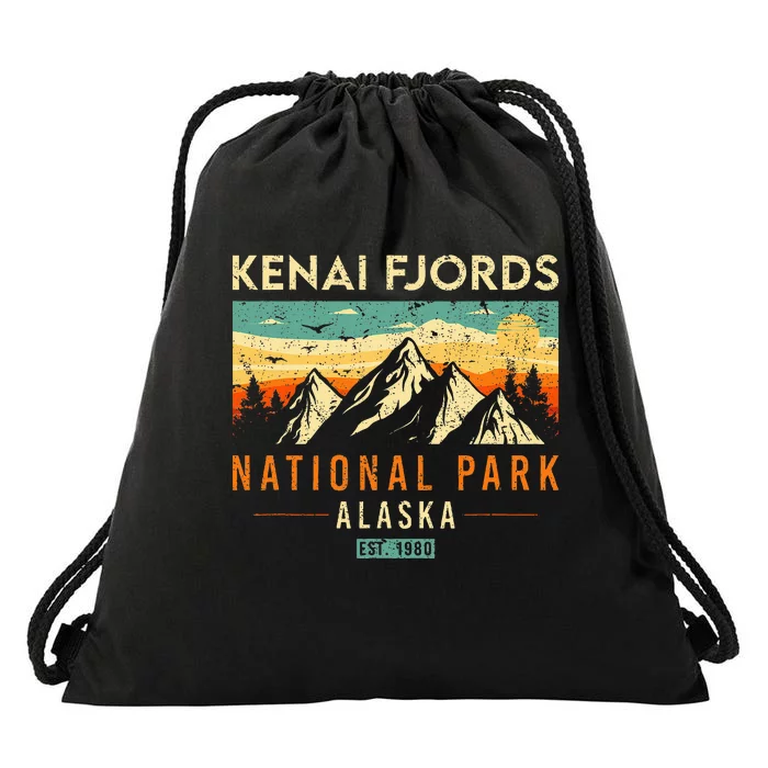 Kenai Fjords Est. 1980 Retro Alaska National Park Drawstring Bag