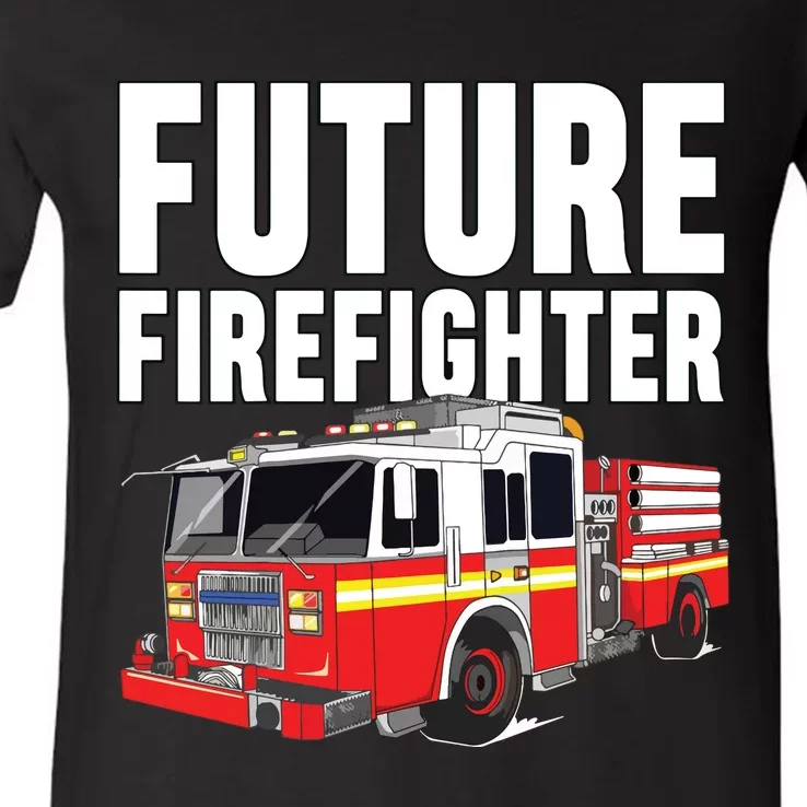 Kids Future Firefighter Fire Truck Theme Birthday Boy V-Neck T-Shirt