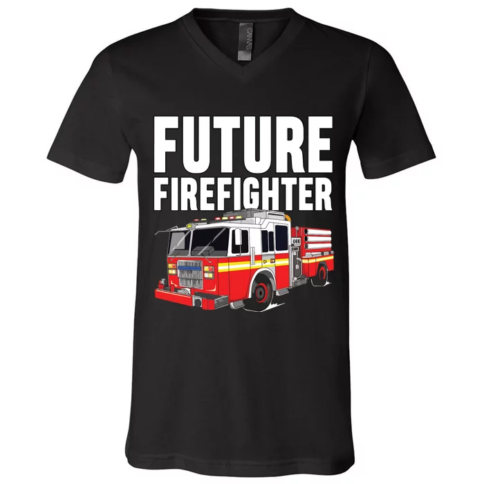 Kids Future Firefighter Fire Truck Theme Birthday Boy V-Neck T-Shirt