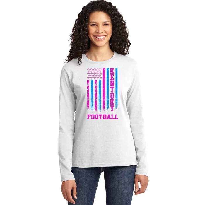 Kentucky Football Fan American Flag Ladies Long Sleeve Shirt