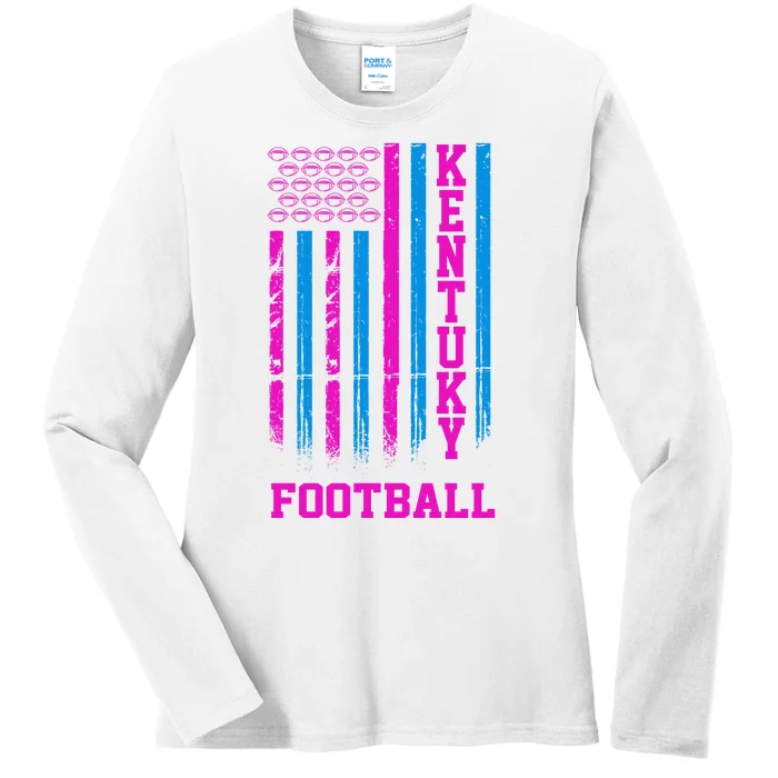 Kentucky Football Fan American Flag Ladies Long Sleeve Shirt