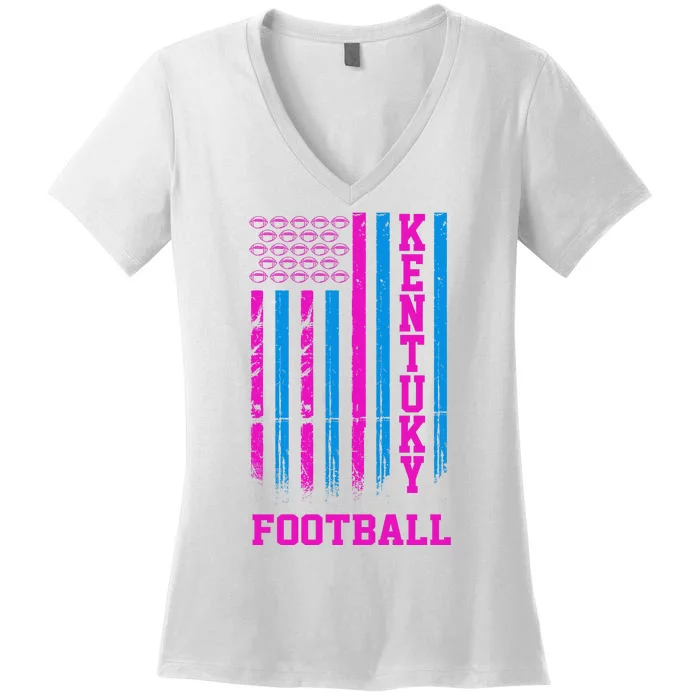 Kentucky Football Fan American Flag Women's V-Neck T-Shirt