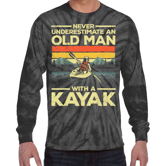 Kayaking For Grandpa Kayaker Kayak Lovers Tie-Dye Long Sleeve Shirt