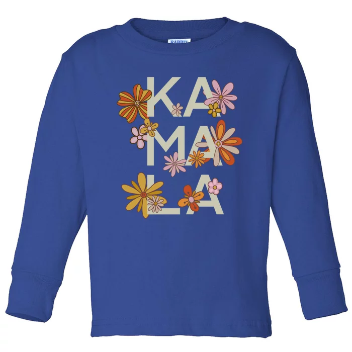 Kamala Flowers Groovy Retro Cute Gift Toddler Long Sleeve Shirt