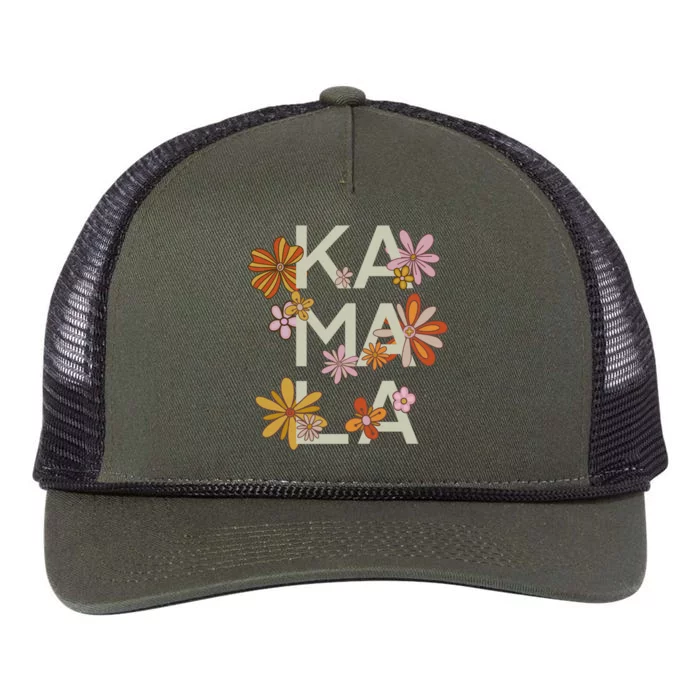 Kamala Flowers Groovy Retro Cute Gift Retro Rope Trucker Hat Cap