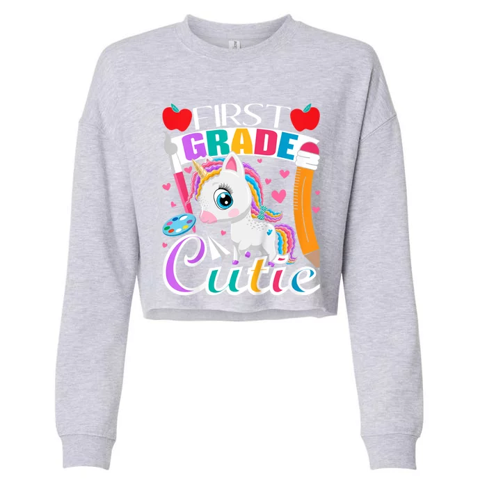 Kids First Grade Cutie First Day Of School Student Unicorn Cropped Pullover Crew