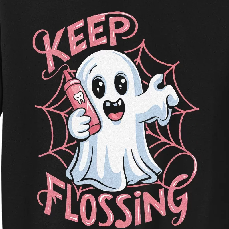 Keep Flossing Ghost Groovy Dental Hygiene Halloween Crew Sweatshirt