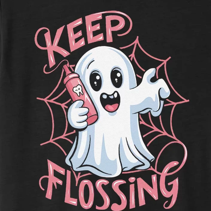 Keep Flossing Ghost Groovy Dental Hygiene Halloween Crew ChromaSoft Performance T-Shirt