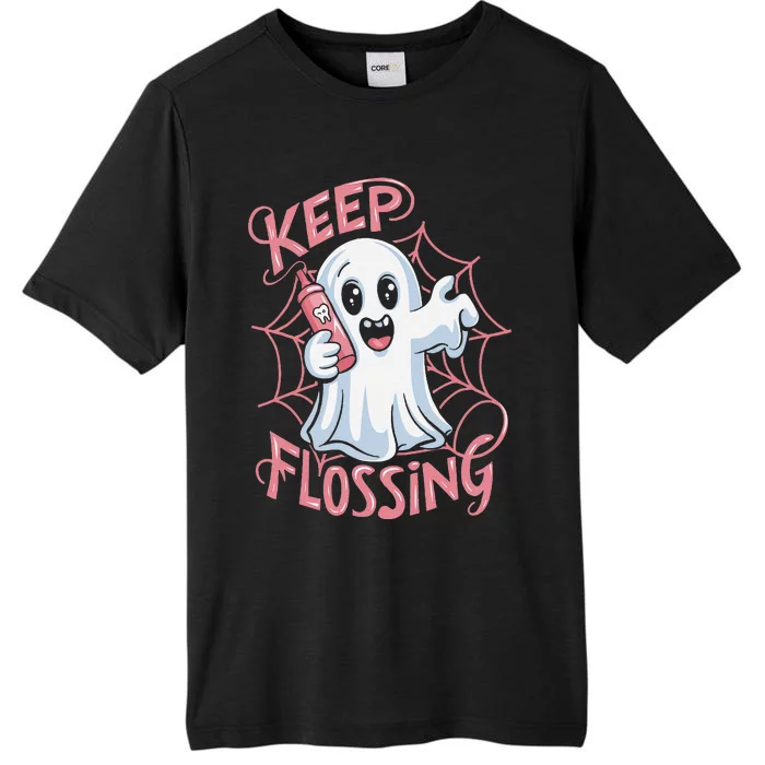 Keep Flossing Ghost Groovy Dental Hygiene Halloween Crew ChromaSoft Performance T-Shirt