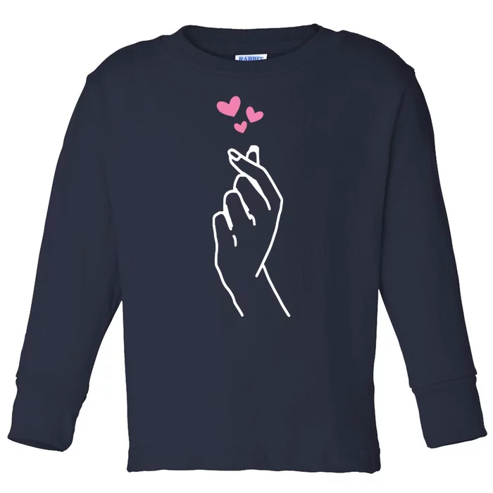 Korean Finger Heart Tee Hand I Love You Kpop Merch Kpop Toddler Long Sleeve Shirt