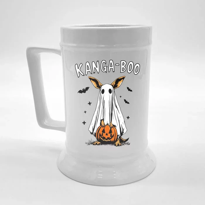 Kangaboo Funny Halloween Kangaroo Ghost Pun Animal Humor Gift Front & Back Beer Stein