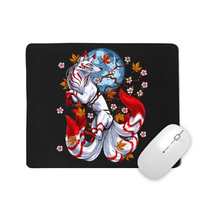 Kitsune Foxs Japanese Nine Tailed Foxs Cherrys Blossom Mousepad