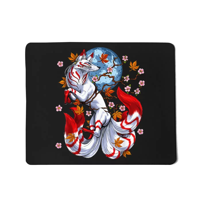 Kitsune Foxs Japanese Nine Tailed Foxs Cherrys Blossom Mousepad