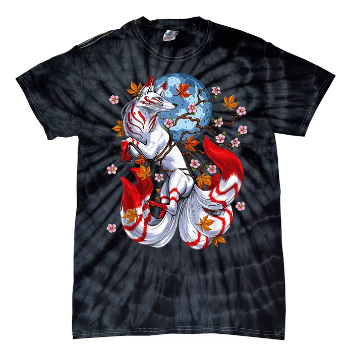 Kitsune Foxs Japanese Nine Tailed Foxs Cherrys Blossom Tie-Dye T-Shirt