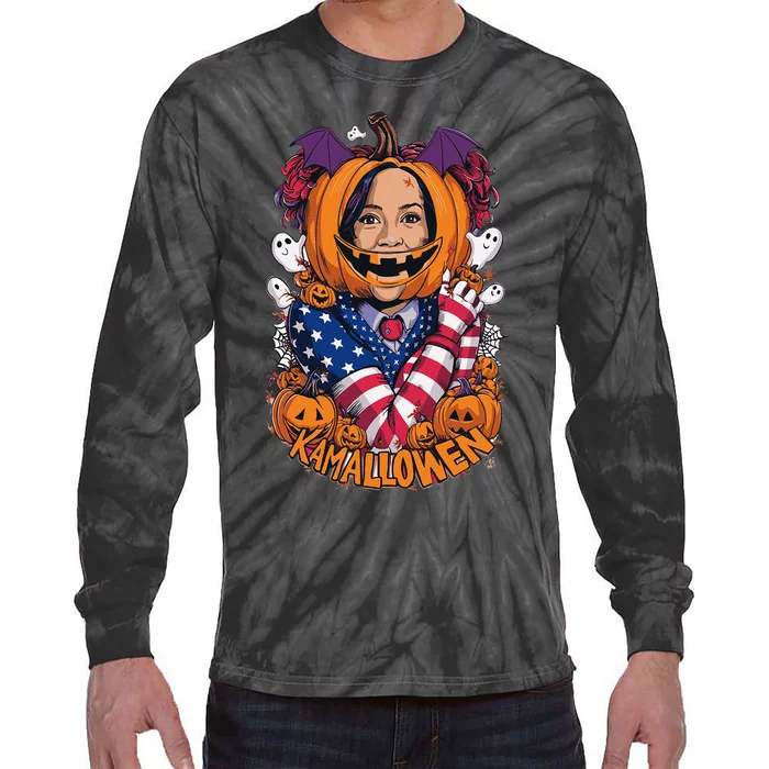 Kamalloween Funny Kamala Harris 2024 Witch Halloween Costume Tie-Dye Long Sleeve Shirt