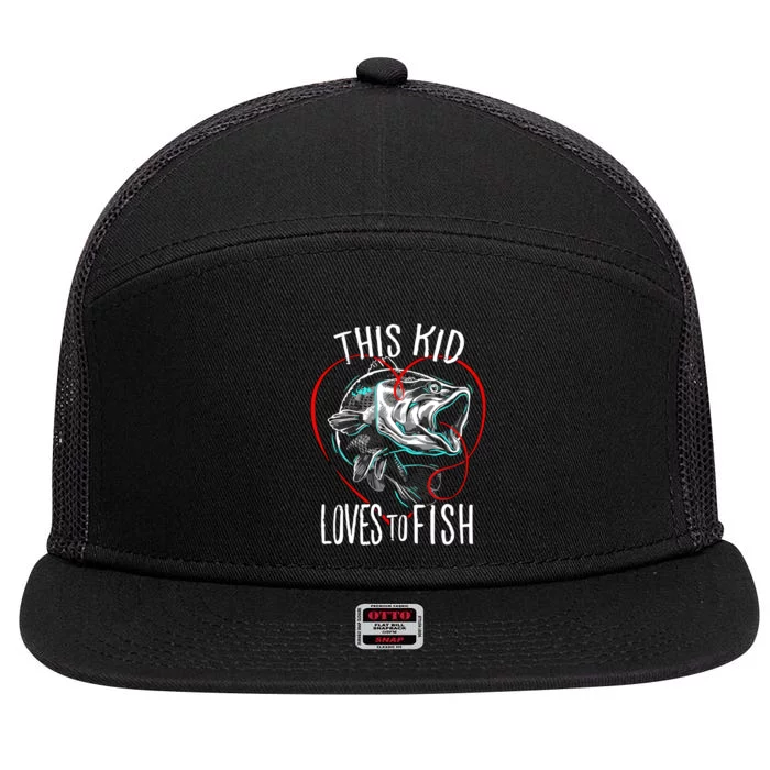 Kids Fishing Loves To Fish 7 Panel Mesh Trucker Snapback Hat