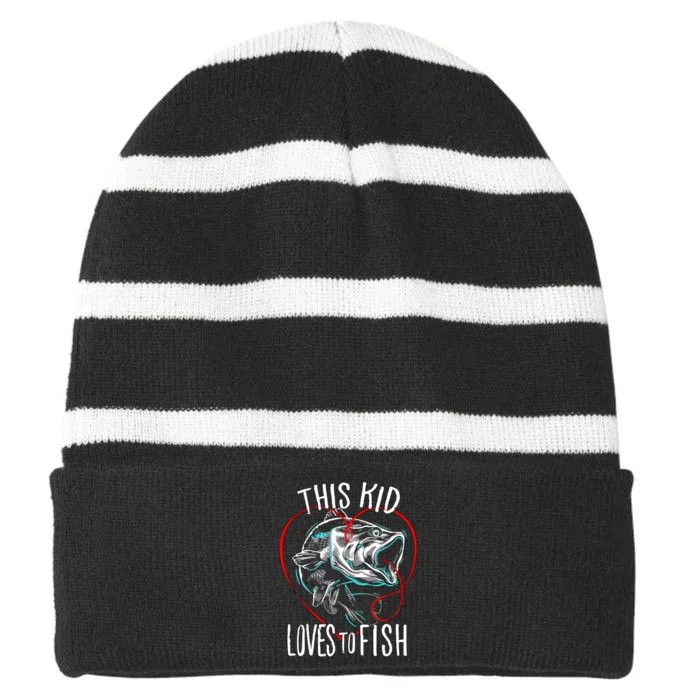 Kids Fishing Loves To Fish Striped Beanie with Solid Band