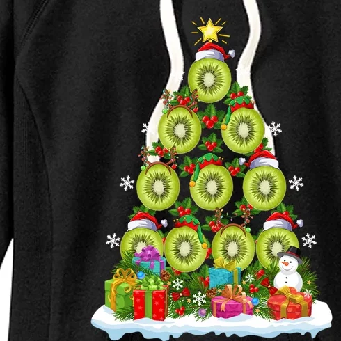 Kiwi Fruit Lover Xmas Lights Funny Kiwi Fruit Christmas Tree Gift Women's Fleece Hoodie