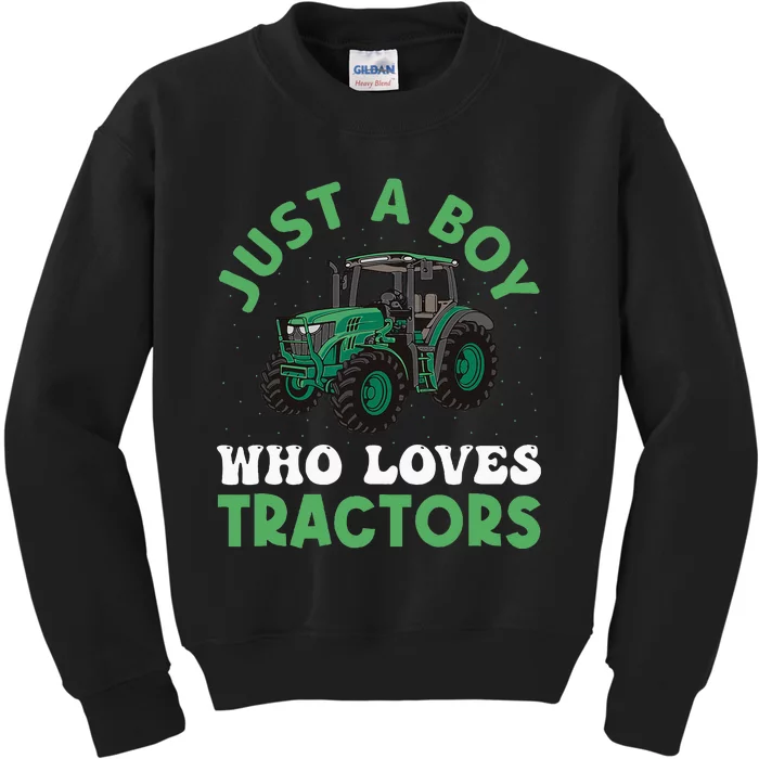 Kids Farm Lifestyle Just A Boy Who Loves Tractors Kids Sweatshirt