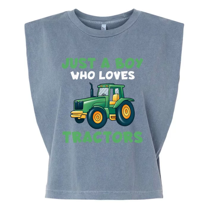 Kids Farm Lifestyle Just A Boy Who Loves Tractors Garment-Dyed Women's Muscle Tee