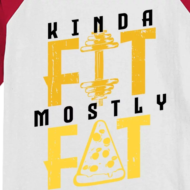 Kinda Fit Mostly Fat Pizza Lover Exercise Workout Fitness Meaningful Gift Kids Colorblock Raglan Jersey