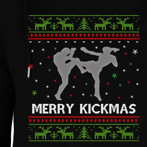 Kickboxer Fighter Merry Kickmas Kickboxing Ugly Christmas Gift Womens Funnel Neck Pullover Hood