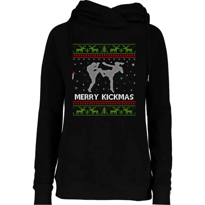 Kickboxer Fighter Merry Kickmas Kickboxing Ugly Christmas Gift Womens Funnel Neck Pullover Hood