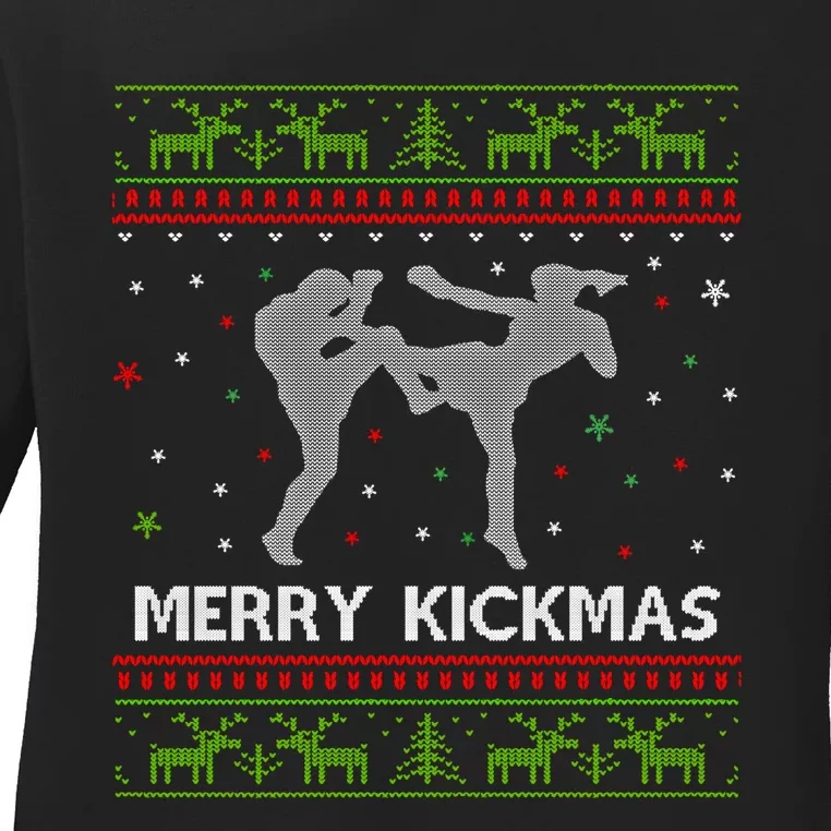 Kickboxer Fighter Merry Kickmas Kickboxing Ugly Christmas Gift Ladies Long Sleeve Shirt