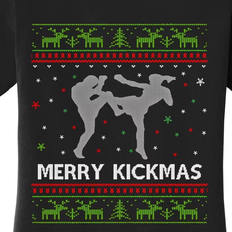 Kickboxer Fighter Merry Kickmas Kickboxing Ugly Christmas Gift Women's T-Shirt