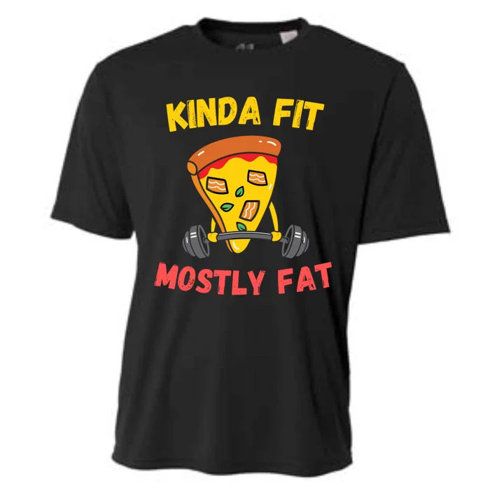 Kinda Fit Mostly Fat Fitness Funny Workout Gym Bodybuilding Gift Cooling Performance Crew T-Shirt