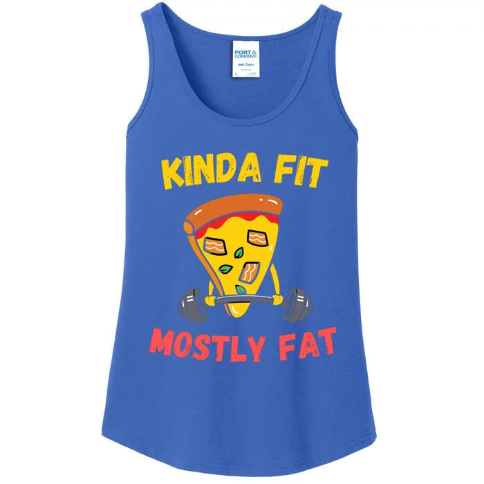 Kinda Fit Mostly Fat Fitness Funny Workout Gym Bodybuilding Gift Ladies Essential Tank