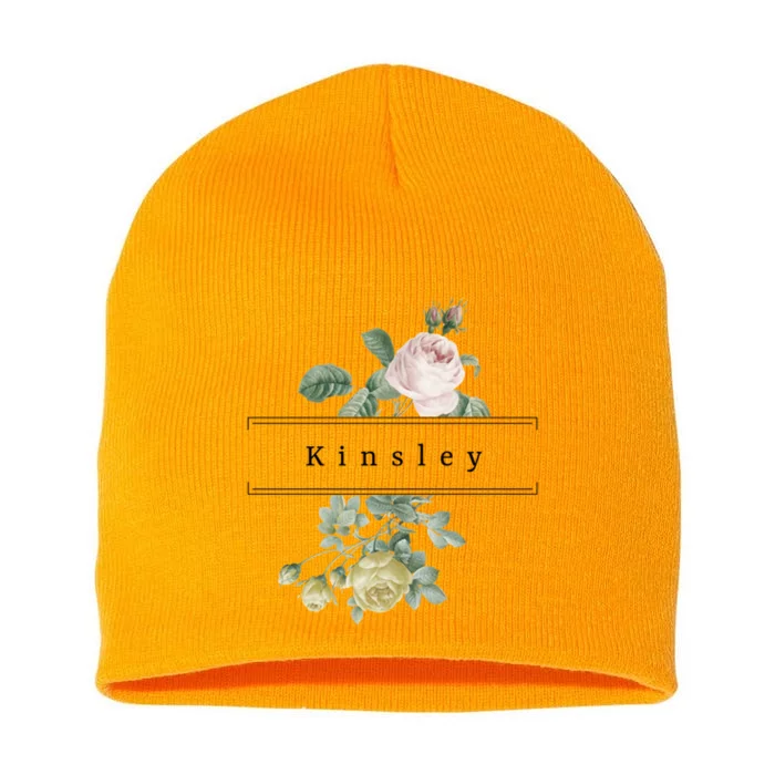 Kinsley First Name Vintage Roses Wedding Shower Kinsley Cool Gift Short Acrylic Beanie