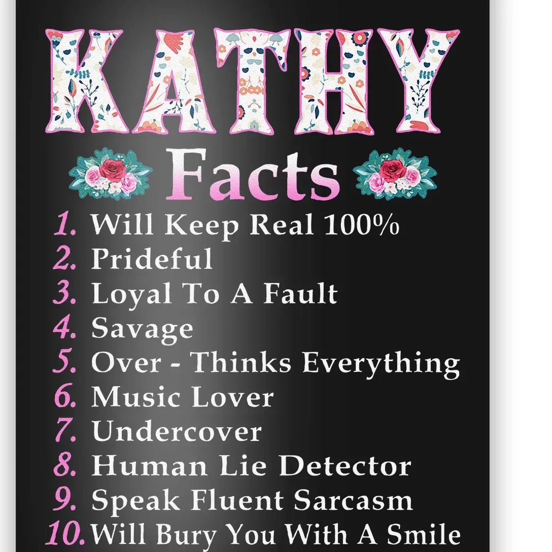 Kathy First Name Kathy Facts Floral Poster