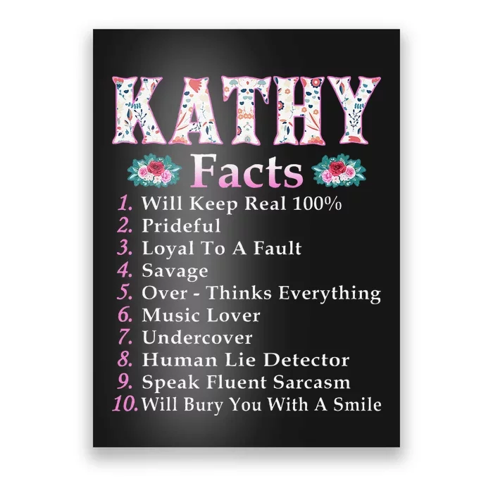 Kathy First Name Kathy Facts Floral Poster