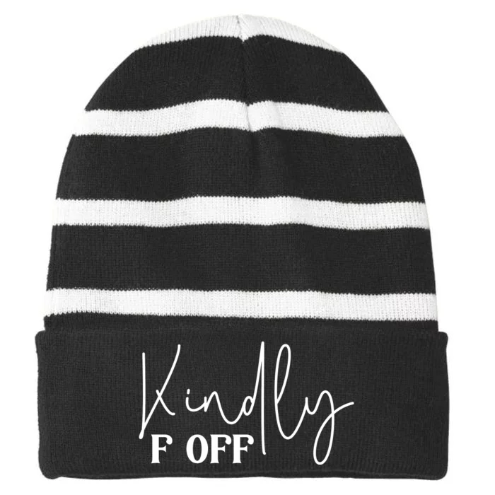 Kindly F Off Funny Png Pod Striped Beanie with Solid Band