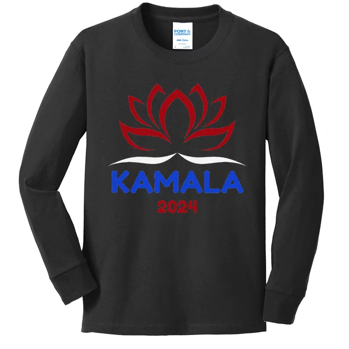 Kamala For President 2024 Sanskrit Lotus Design Kids Long Sleeve Shirt