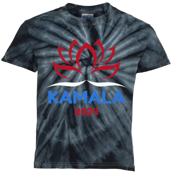 Kamala For President 2024 Sanskrit Lotus Design Kids Tie-Dye T-Shirt