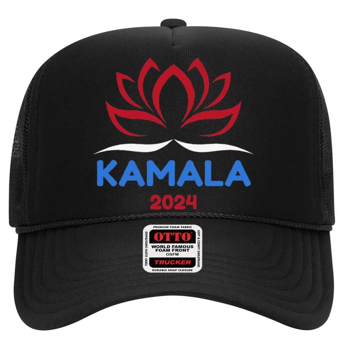 Kamala For President 2024 Sanskrit Lotus Design High Crown Mesh Trucker Hat