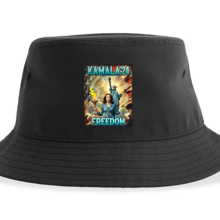 Kamala For President Slogan Statue Liberty Pro Harris Sustainable Bucket Hat